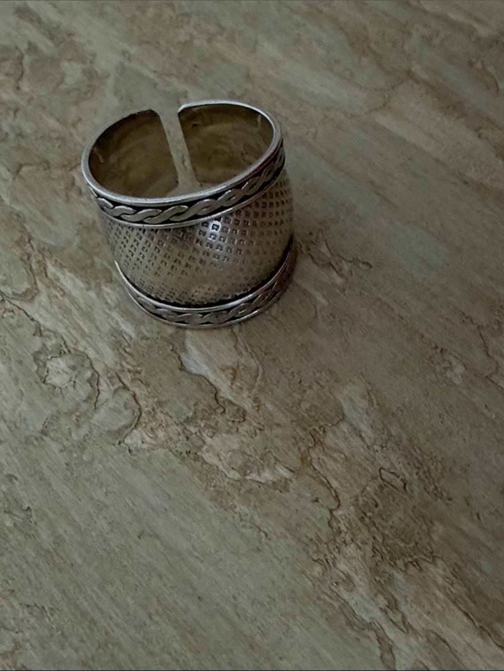 Wide Textured Silver-Color Band Ring